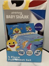 Pink Fong Baby Shark 4 Piece Microfiber Full Sheet Set . New/Unopened. - £20.22 GBP