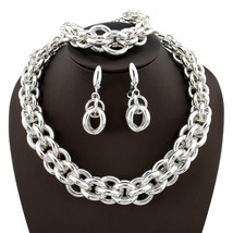 Bracelet Necklace Earrings For Women Dubai 18K Silver Color Fashion Jewelry Set  - £44.73 GBP