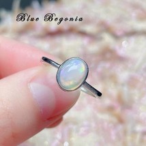 Natural Opal Ring 6*8MM Oval Colorful Gemstone Minimalist Fine Jewelry 925 Sterl - £25.78 GBP