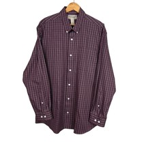 Duluth Trading Shirt Mens Large Wrinkle Fighter Check Plaid Button Down Burgundy - £23.43 GBP