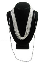 Multi Strands 19 Chain Necklace Silvertone Vintage 1 Long Strand Is Rhinestones - £15.22 GBP