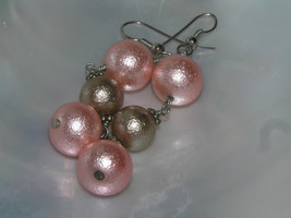 Estate Orange Two Pink &amp; One Taupe Colored Bead Dangle Earrings for Pierced Ears - £6.05 GBP