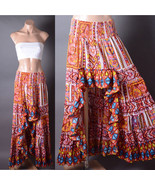 Orange Multicolor Ruffle Asymmetrical Smocked Stretch Boho Vacation Long... - $75.06 CAD
