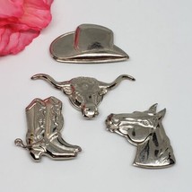 4 Vintage Cowboy Silver Tone Button Covers Southern Hat Boot Horse Bull ... - $14.95