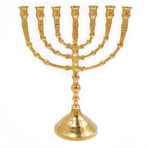 Gold Plated Classic 7 Branched Temple Menorah 9.2 inch from Jerusalem Ju... - £64.90 GBP