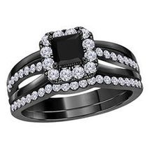 2.00 Ct Princess Cut Black Diamond Bridal Set Band Ring 14k Black Gold Finish - £119.89 GBP