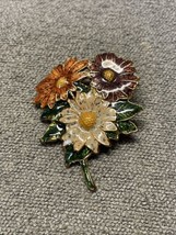 Gorgeous Vintage Unbranded Gold Tone Enamel Flower Pin Brooch Fashion Je... - $11.88
