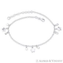 5-Petal Flower &amp; 2.5mm Rolo Link Chain Italy Charm Anklet in 925 Sterling Silver - £30.54 GBP
