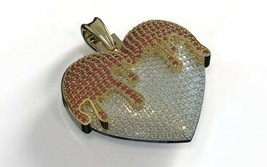 2CT Red Diamond Dripping Melting Heart Shape Pendant 14K Two Tone Gold Finish - £117.87 GBP