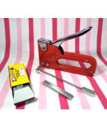 Cool 1960's Cherry Red Arrow Fastener Co Hand Staple Gun + Box of Arrow Staples - £12.48 GBP