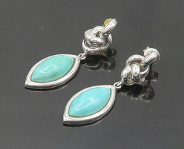 925 Sterling Silver - Vintage Marquise Turquoise Shiny Drop Earrings - EG9339 - £32.63 GBP