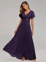 Elegant Burdy Evening Night Dresses for Women 2023 Long A Line V Neck Ruffles Ch - £100.47 GBP