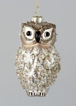 Kurt S. Adler 4" Molded Glass Platinum Owl w/ Stones & Beads Christmas Ornament - £7.89 GBP