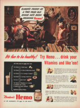 Vintage 1943 Borden&#39;s Hemo Drink Your Vitamins And Like &#39;Em! Advertisement - $6.49