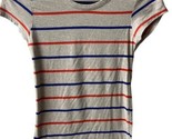 Ambience Apparel Top Womens Size S Tan Blue Red Striped Cap Sleeved Shor... - £3.75 GBP