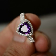 2.20Ct Trillion Cut CZ Amethyst Engagement Ring 18K White Gold Plated 925 Silver - £114.30 GBP