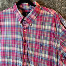 Ralph Lauren Button Up Shirt Mens XXL Pink Plaid Slim Fit Cotton Stretch... - $13.89