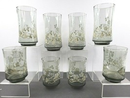 Libbey Floral Bolero Smoke (4) Tumblers (4) Juice Glasses Set Vintage Flower Lot - £62.04 GBP
