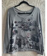 Women's Bandolino Floral Print Long Sleeve Soft Gray Pullover Top Size XL - $9.49