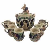Vintage German Punch Cider Bowl Set 8 Cups Mugs Steins Castles Stoneware - £74.75 GBP