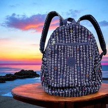Kipling Medium Backpack Heart Pattern All Over Print Travel School Navy ... - $19.20