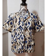 Chicos Sz 1.5 ML 10-12 Blue Multicolor Short Sleeve Cotton Jacket - £16.30 GBP