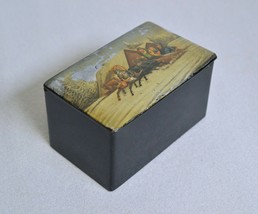 Russian 19C antique handpainted lacquer box humidor casket tea caddy Troyka - £152.32 GBP