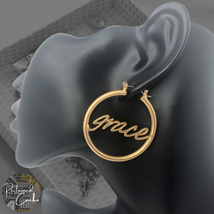 Womens Matte Gold Grace Cursive Large Circle Round Hoop Earrings Casual Jewelry - £14.16 GBP