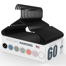 Plastic Clothes Hangers, 60 Pack, Black, Lightweight, Slim, Heavy Duty, Notched, - £36.76 GBP