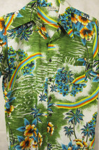 VINTAGE Go Young Rainbows and Flowers Poly Hawaiian Aloha Shirt S M Big Collar - £48.56 GBP