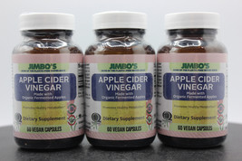 3 Pack! JIMBO&#39;S  Apple Cider Vinegar Supplement, 60 Vegan Capsules each, BB 4/24 - £19.96 GBP