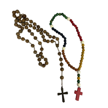 VTG Pair Wooden Rosaries Bronze Colorful  - £16.18 GBP