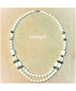 Vintage Bright White Plastic Beaded Silvertone Double Strand Necklace - £16.01 GBP