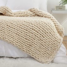 Yaapsu Chunky Knit Blanket Throw 51X63, Chenille Throw Blankets, Chunky, Beige - £51.95 GBP