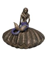 Beautiful Mermaid Sitting On Giant Sea Shell Decorative Jewelry Box Figu... - $45.97 CAD
