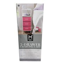 Member&#39;s Mark Steel Framed 3-Drawer Charging Cart with Fabric Drawers Pink/White - £36.96 GBP