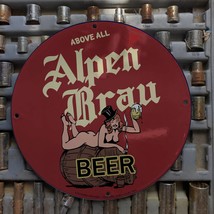 Vintage 1943 Alpen Brau Pilsner Beer Porcelain Gas &amp; Oil Metal Sign - £99.90 GBP