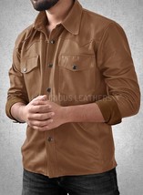 Formal Casual Shirt Wear Men Real Soft Lambskin Leather Stylish Brown Handmade - £83.53 GBP