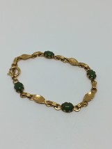 Vintage 12k Gold Filled GF Jade Leaf Bracelet 6.75&quot; - £29.05 GBP