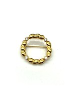 Vintage Faberge Wreath Brooch, Elegant Gold Tone with Clear Crystals - £39.42 GBP