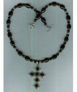 Onyx Beads and Sterling silver and Onyx Cross Pendant Necklace Toggle Clasp - €56,06 EUR