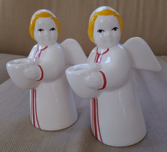 Two Royal Copenhagen Denmark Aluminia Faience 5&quot; Christmas Angel Candleholders - £107.59 GBP