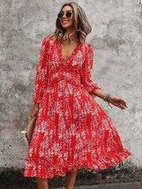 allbrand365 Womens Ditsy Floral Deep V-Neck Ruffle Hem Dress Red Size Medium - £40.84 GBP