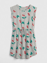 GAP Kids Girls Cherry Print Gray Red Cinched Waist Cotton T-shirt Dress 14 16 - £15.54 GBP