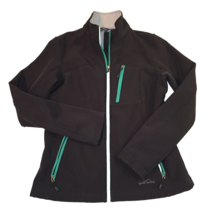 EDDIE BAUER Black Zip Up Jacket Green Accents Soft Shell Mock Neck Women... - £14.59 GBP