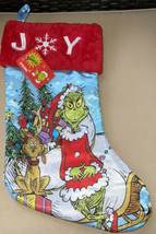 The Grinch Blue Satin Christmas Stocking w/Red Faux Fur Cuff JOY New 18” - £18.11 GBP
