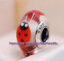 925 Sterling Silver Moments Handmade Glass Bead Red Ladybug Murano Glass Charm - £3.35 GBP
