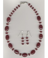 Puffed Oval Ruby-Red Candy Jade and Opalite Glass Jewelry Set  - €34,74 EUR