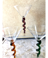Martini Glasses 1 Brown 1 Purple  1 Green Twisted Spiral Stem 8&quot; Set of ... - £48.07 GBP