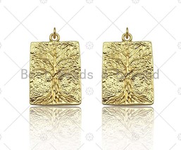 18k Engraved Gold Tree On Rectangle Charm, 21x31mm - £2.31 GBP